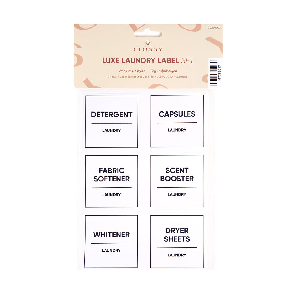 Luxe Laundry Label Set by CLOSSY to help organise your utility room 