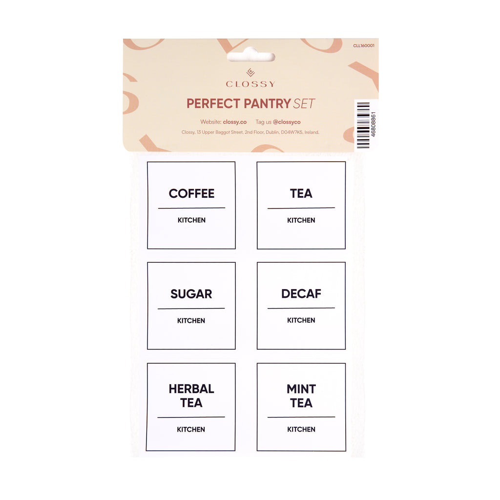 Perfect Pantry Label set by CLOSSY. Organise your pantry with storage jars and labels